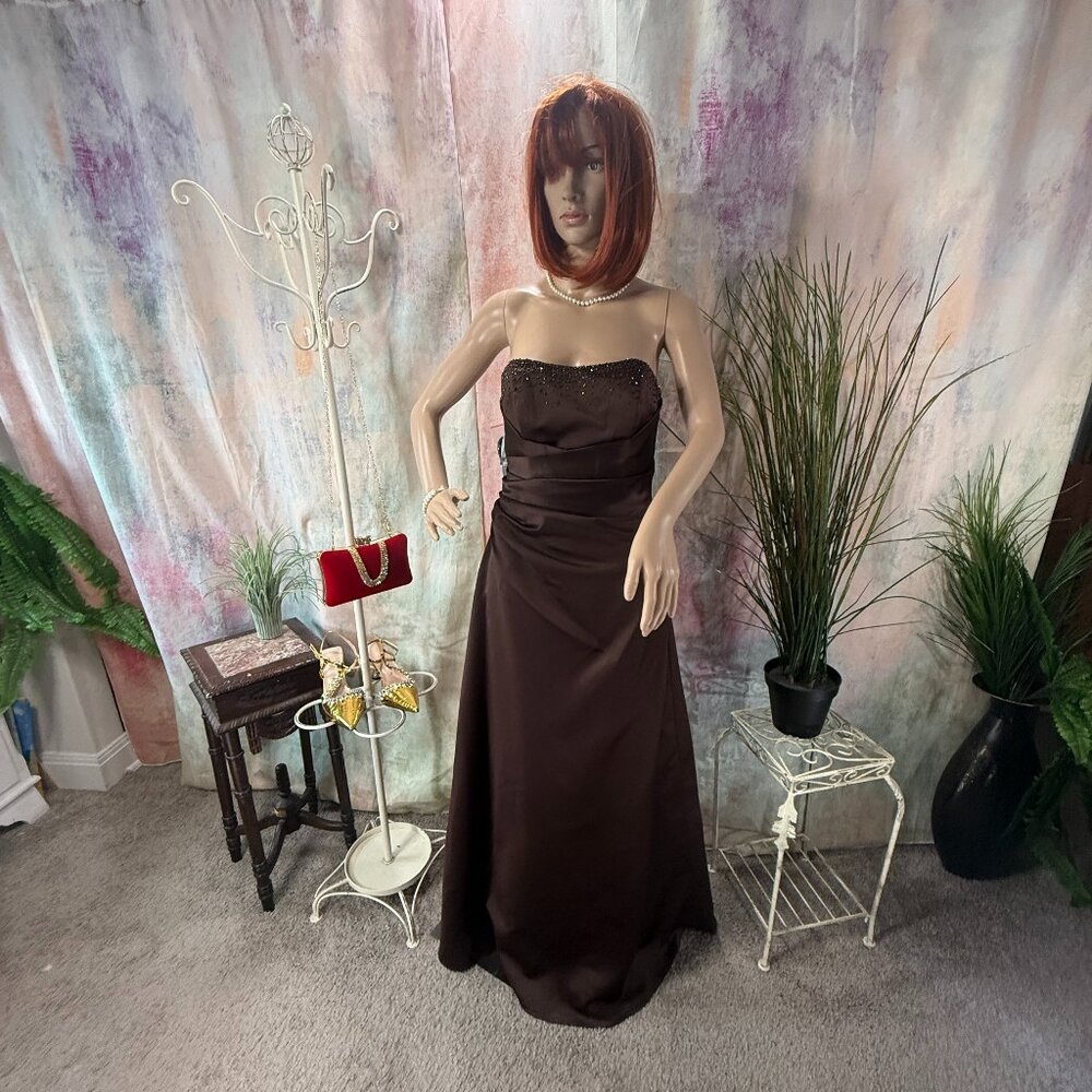 New📌Alfred Angelo Draped Bodice Crystal Beading Bridesmaid - Formal -Prom Dress - Picture 5 of 16